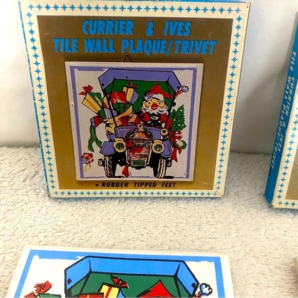 Currier & Ives Santa and Christmas Tree 4.5 x 4.5 Wall Art Tile Trivet Coasters - Picture 2 of 12